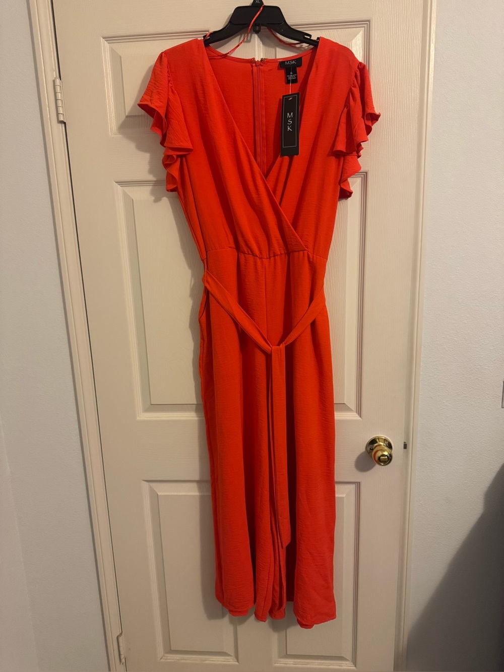 MSK Orange Ruffle Sleeve Wrap Jumpsuit